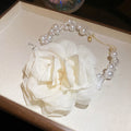 White Fabric Flower Pearl Necklace with Asymmetric Beaded Chain view 6