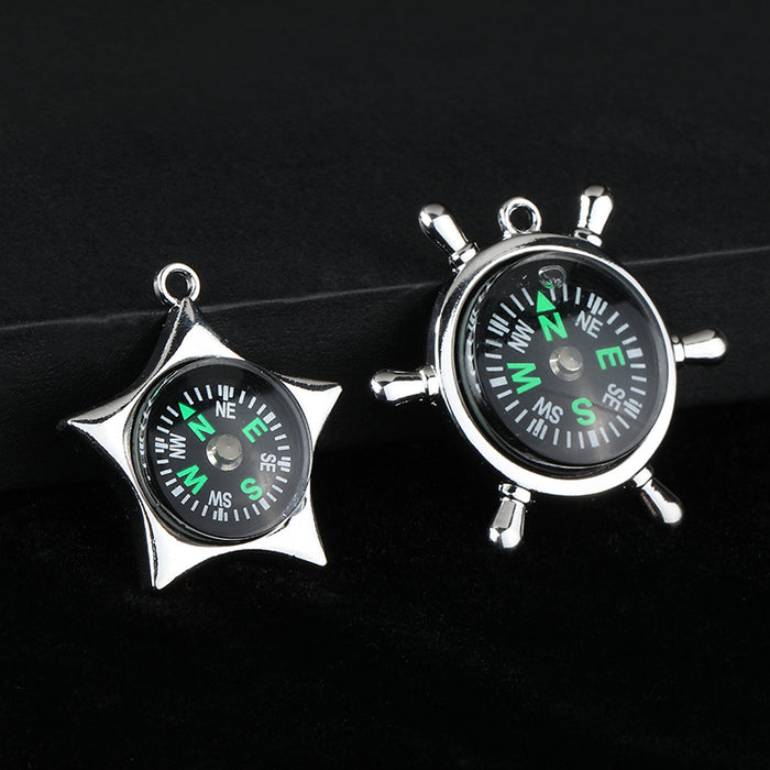 Metal Compass Charm Pendant Ship Wheel and Star Shapes