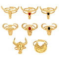 Sculpted Bull Head Open Rings With Red and Black Enamel Accents view 5