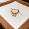 Gold Open Cuff and Stone Rings Ribbed Dual Amber Styles view 7