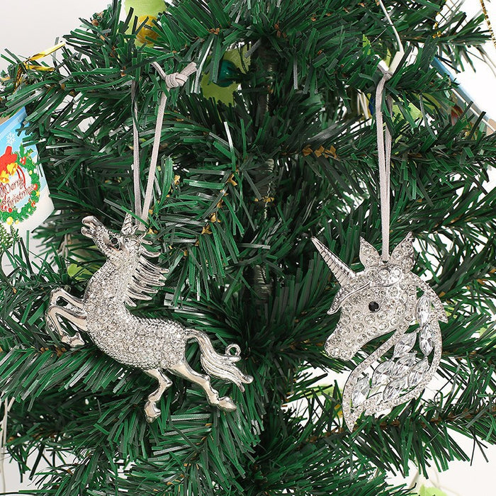 Silver Rhinestone Unicorn Head Pegasus Metal Ornaments