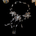Clear Flower Long Drop Clip Earrings Or Floral Choker Necklace view 7