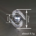 Gray Pearl Swirl Open Ring in Silver Tone With Clear Crystal Accents view 4