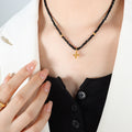 Gold Cross Pendant Beaded Necklace Faux Pearl or Black Glass view 7