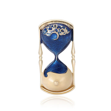Blue Red Enamel Hourglass Brooch Gold Moon Cloud Pin