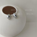 Silver Tone Polished Irregular Teardrop Chunky Stud Earrings view 3