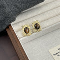 Gold and Silver Brown Oval Sunburst Statement Stud Earrings view 6