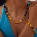 Gold Mariner Link Faceted Bead Necklace Bracelet Set view 1