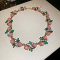 Pink Oval Green Leaf Rhinestone Necklace Bracelet Or Earrings view 7