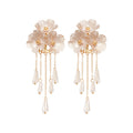 Black Floral Drop Earrings with Beaded Tassel Strands view 5