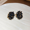 Black Crystal Cluster Stud Earrings With Gold Tone Frames view 1