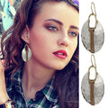 Two Tone Hammered Disc Drop Earrings with Oval Links view 2