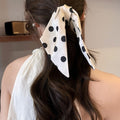 Polka Dot Fabric Bow Hair Claw Clip Black White Tails view 3