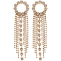 Crystal Circle Stud Earrings With Long Fringe Drops view 5