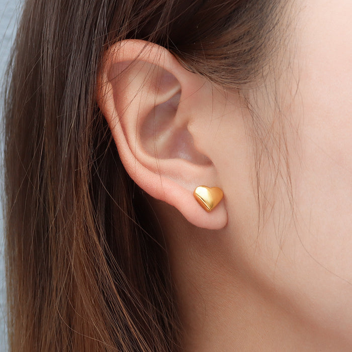 Polished Heart Stud Earrings In Gold Or Steel Metal Tone