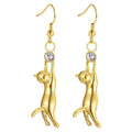 Hanging Cat Hook Earrings Clear Stone Metal Three Colors view 6