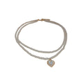 Double Strand White Pearl Necklace Iridescent Heart Pendant view 5