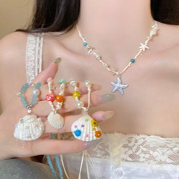 Beach Shell Starfish Cord Pendant Necklace Five Styles