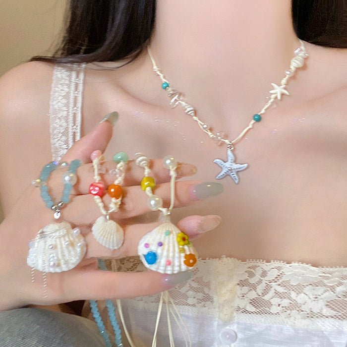 Beach Shell Starfish Cord Pendant Necklace Five Styles