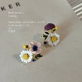 White Daisy Purple Berry And Multicolor Flower Asymmetric Stud Earrings view 6