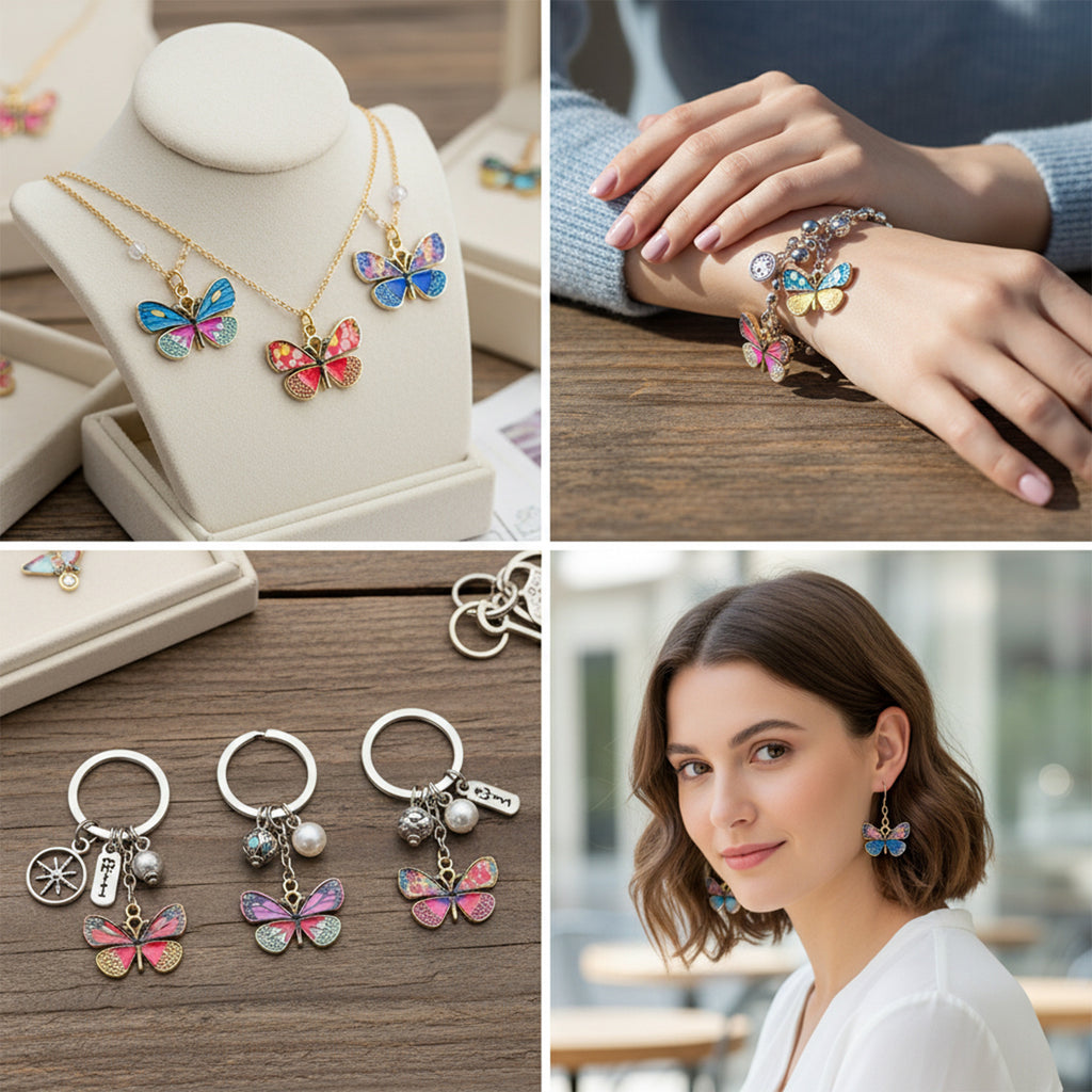 Colorful Enamel Zinc Alloy Butterfly Charm Pendant for DIY Bracelet Necklace Keychain