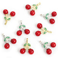 Tiny Red Cherry Enamel Metal Jewelry Charms, 4 Designs view 3
