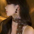 Brown Leopard Print Disc Drop Earrings in Two Cutout Styles view 4
