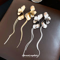 Sculpted Metal Petal and Wavy Stem Long Drop Earrings view 2