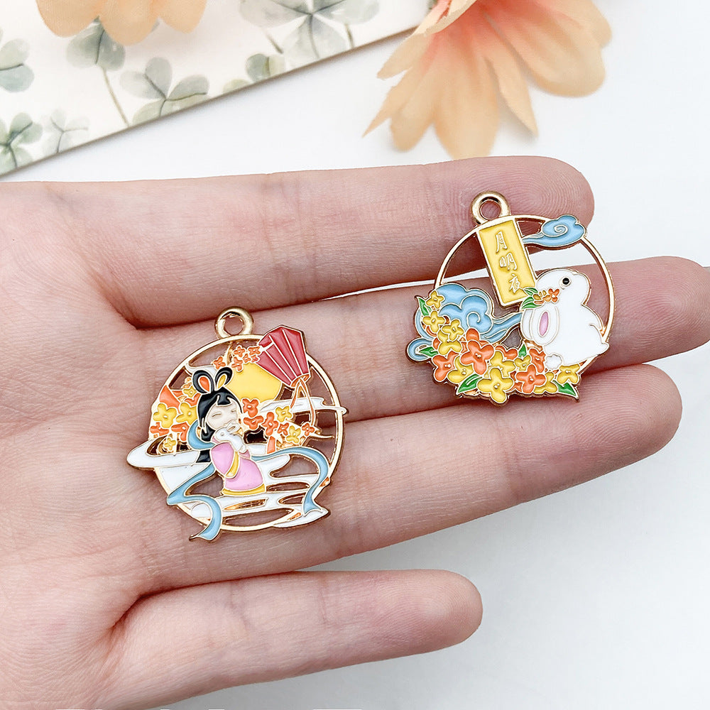 Zinc Alloy Moon Rabbit Chang'e charm pendant for DIY bracelet earring keychain making