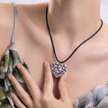 Lavender Heart Pendant Necklace With Silver Tone Crystal Filigree view 3