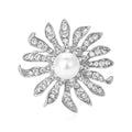 Crystal Sunflower Brooch with Pearl Center in Two Tones view 5