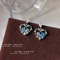 Silver Open Heart Blue Purple Crystal Drop Stud Earrings view 4
