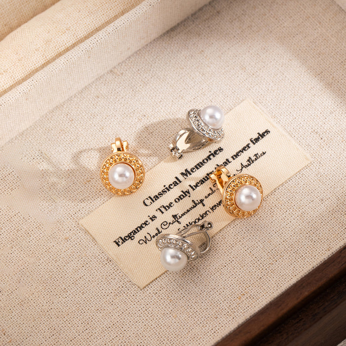 Gold and Silver Pearl Look Clear Halo Clip Earrings