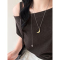 Textured Crescent Moon Pendant Lariat Necklaces in Gold or Silver view 7