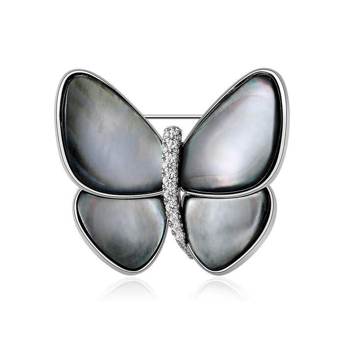 Shell Effect Butterfly Brooch in Four Gold Rose Gold or Black Styles