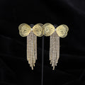 Gold Wire Bow Clear Look Chain Fringe Stud Earrings view 4