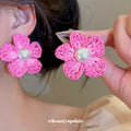 Woven Floral Stud Earrings With Pearl-Look Centers view 3