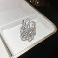 Silver Gold Openwork Flower Pave Crystal Wide Open Rings view 6