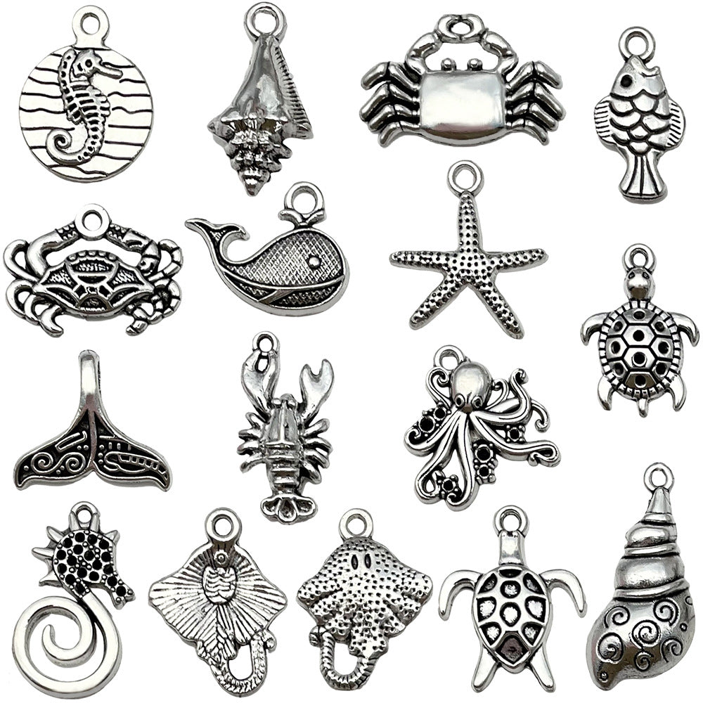 Antique Silver Zinc Alloy Turtle Starfish Crab Charm Pendant for DIY Necklace Bracelet
