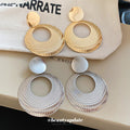 Concentric Open Circle Metal Fringe Stud Earrings Statement Pair view 2