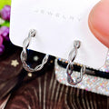 Textured Open Hoop Earrings in Silver Tone with Clear Crystal Details view 1