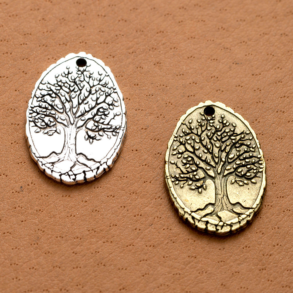 Double-Sided Oval Tree of Life Alloy Pendant 25x17mm