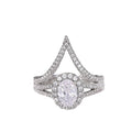 Silver Tone Oval Crystal Chevron Ring Set Statement Jewelry view 5