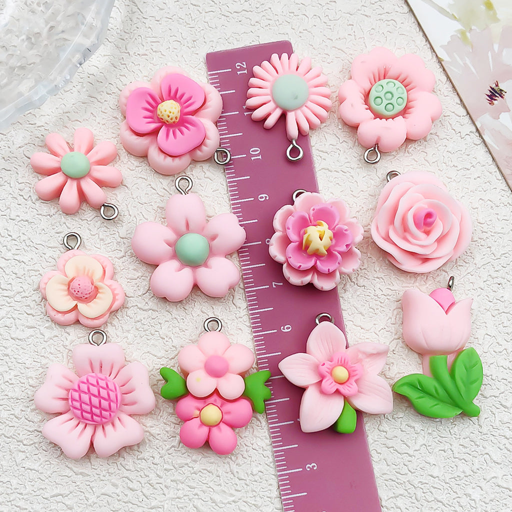 Pink Resin Sunflower Daisy Rose Flower Charm Pendant for DIY Bracelet Necklace Jewelry