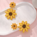 Felt Sunflower Seed Bead Drop Earrings Yellow Orange Brown view 1