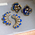 Blue Enamel Flower And Fan Shape Crystal Accent Earrings view 3