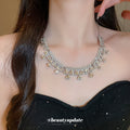 Silver Crystal Heart Drop Necklace Matching Heart Earrings view 4