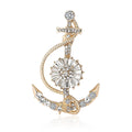 Anchor and Ship Wheel Rhinestone Brooch in Silver and Gold view 5