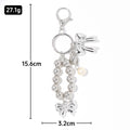 Silver Bead Loop Keychain Double Bow Pearl Heart Charms view 4