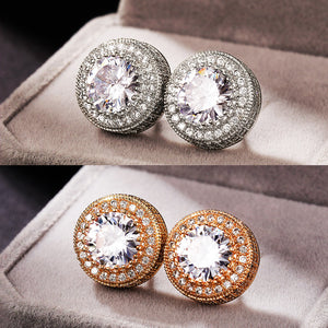 Round Clear Stone Double Halo Stud Earrings With Clear Stone Accents